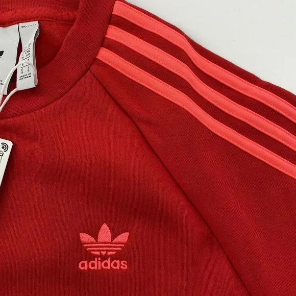 Adidas Originals Men's 3-Stripe Trefoil Fleece Pullover Sweatshirt Red EJ9693 S - Picture 5 of 11